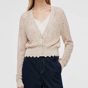 NEW GOELIA Sequin Wave Cut Trim Knitted Cardigan US Size 6